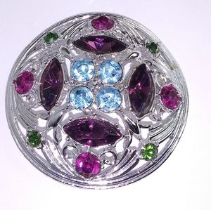 Sara Cov Purple Springtime 1972 Rhinestone Brooch Pin
